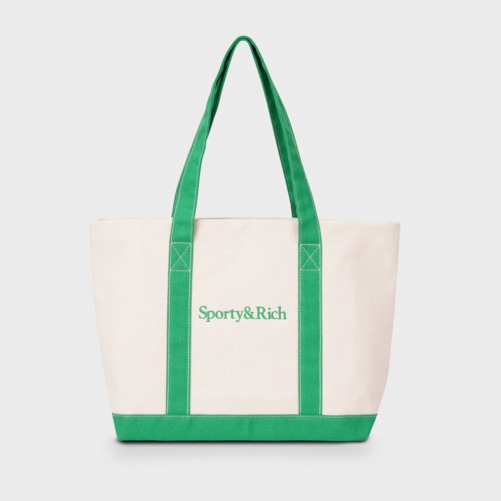 Sporty & Rich Serif Logo Two-Tone Tote - Natural/Kelly